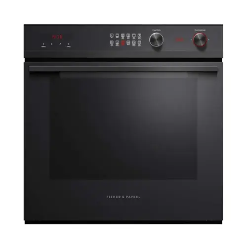 Front. Fisher & Paykel - Contemporary 23.5" Built-In Single Electric Convection Wall Oven - Black Glass.