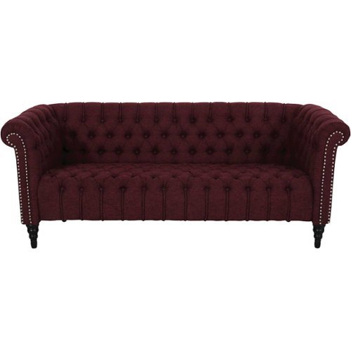 Noble House - Buford Chesterfield 3-Seat Fabric Sofa - Wine-Front_Standard 