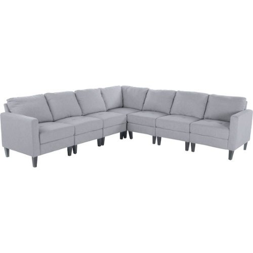Noble House - Gosport Fabric 7-Piece Sectional Sofa - Light Gray-Front_Standard 