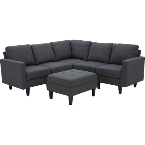 Noble House - Gosport Fabric 6-Piece Sectional Sofa With Ottoman - Dark Gray