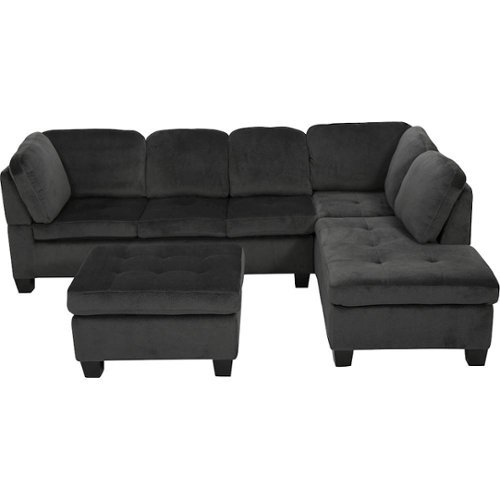 Noble House - Fayette 2-Piece Sectional Sofa with Ottoman - Charcoal-Front_Standard 