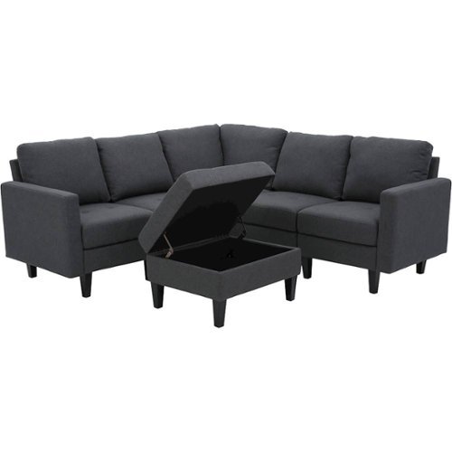 Noble House - Gosport Fabric 6-Piece Sectional Sofa With Storage Ottoman - Dark Gray