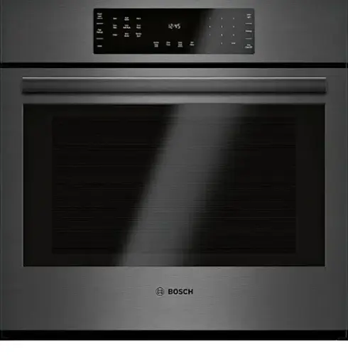 Front. Bosch - 800 Series 30" Built-In Single Electric Convection Wall Oven with Wifi - Black stainless steel.
