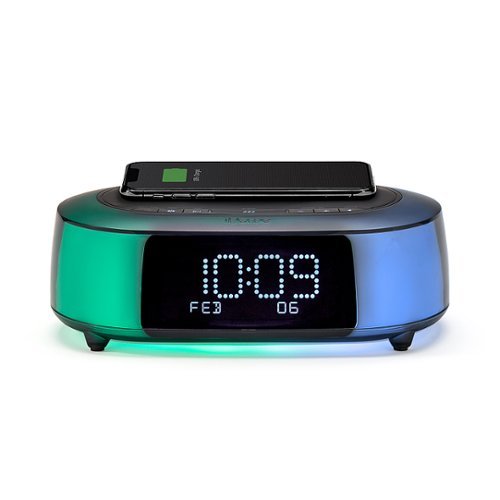 iHome TimeBoost Glow - Color Changing Bluetooth Alarm Clock Speaker System with Qi Wireless Fast Charging and USB Charging - Black WORLDWIDE DELIVERY
