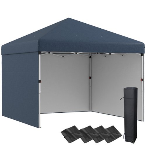 Outsunny - 10' x 10' Pop Up Canopy Tent with 3 Sidewalls, Leg Weight Bags and Carry Bag, Height Adjustable - Navy Blue-Front_Standard 