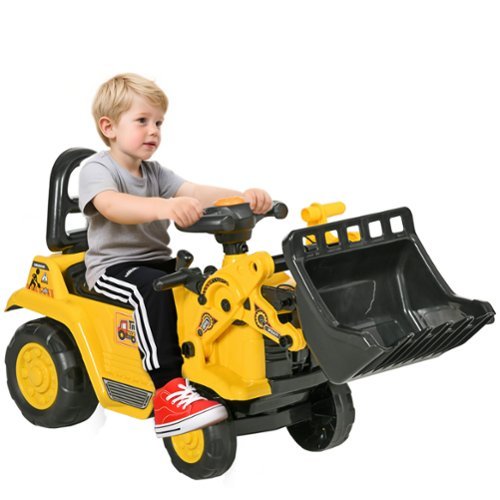 Homcom - Ride On Excavator Pull Cart, Kids Bulldozer Truck with Horn, Under Seat Storage, Sit & Scoot, Pretend Play-Front_Standard 