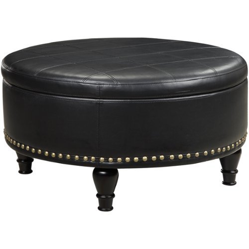 OSP Home Furnishings - Augusta Mid-Century Bonded Leather Ottoman With Inner Storage - Black
