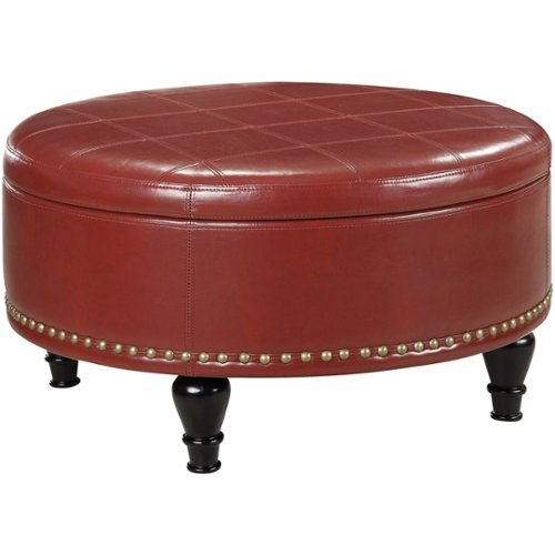  OSP Home Furnishings - Augusta Mid-Century Bonded Leather Ottoman With Inner Storage - Red