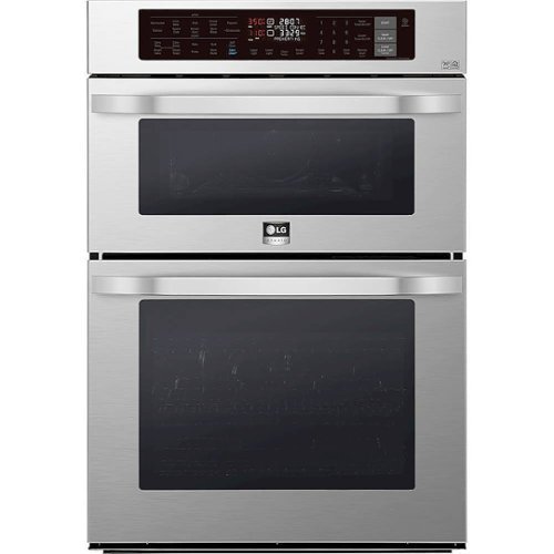 LG - STUDIO 30" Combination Double Electric Convection Wall Oven with Built-In Microwave, Wifi, and Infrared Heating - Stainless steel
