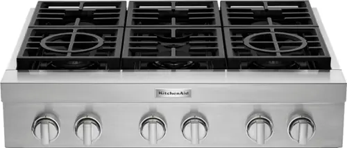 Front. KitchenAid - Commercial-Style 36" Built-In Gas Cooktop - Stainless steel.