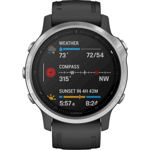 Garmin - fēnix 6S GPS Smartwatch 30mm Fiber-Reinforced Polymer - Silver with Black Silicone Band