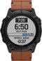 Garmin - fēnix 6X Sapphire Smartwatch 51mm Fiber-Reinforced Polymer - Black DLC With Chestnut Leather Band-Front_Standard
