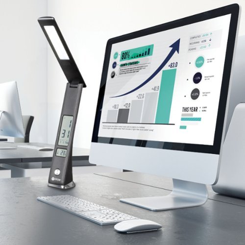 OttLite Rise LED Desk Lamp w/ LCD Smart Display, USB Charging Port, 3 Brightness Settings, 3 Color Temperatures & Foldable Shade - Black SHOP ONLINE