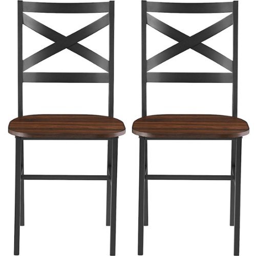 Walker Edison - X-Back Metal and Wood Dining Chair (Set of 2) - Dark Walnut