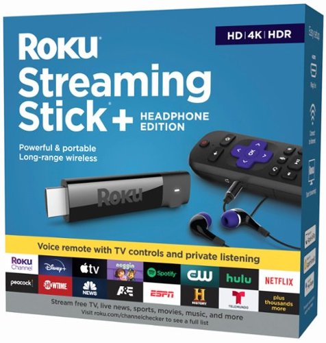 Roku Streaming Stick+ 4K Headphone Edition with Voice Remote with TV Power and Volume Streaming Media Player - Black GLOBAL SHIPPING