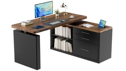 ErgoAV - Adjustable Executive Standing Desk with USB Ports & Cabinets - 55" x 47.2" - Walnut-Front_Standard 