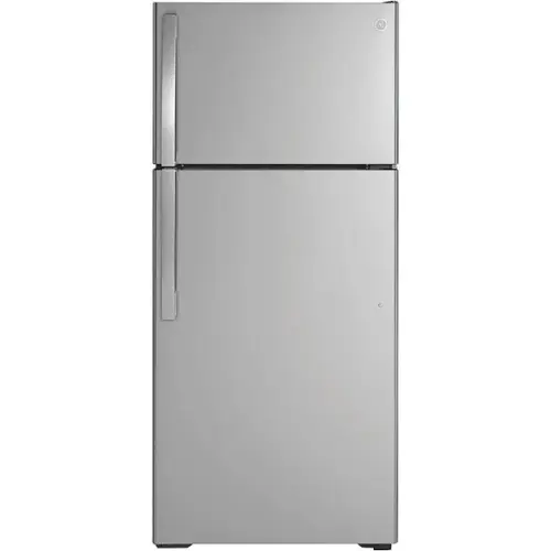 Front. GE - 16.6 Cu. Ft. Top-Freezer Refrigerator - Stainless Steel.