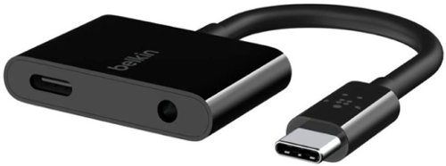 Belkin RockStar 3.5mm Audio + USB-C Charge Adapter - Black WORLDWIDE DELIVERY