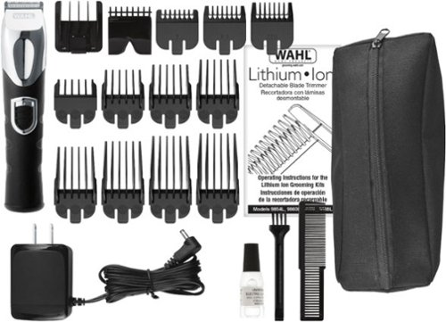 Wahl Trimmer with 13 Guide Combs - Black/Silver GLOBAL SHIPPING