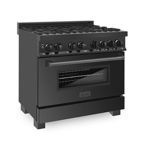 ZLINE - Dual Fuel Range with Gas Stove and Electric Oven in Black Stainless Steel  with Brass Burners