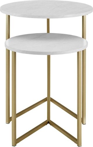 Walker Edison - V-Leg Nesting End/Side Table (Set of 2) - Faux White Marble/Gold-Front_Standard 