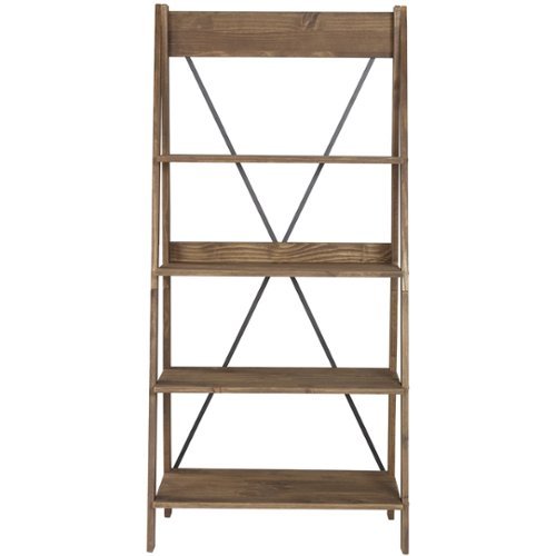Walker Edison - Ladder Solid Pine Wood 4-Shelf Bookcase - Brown