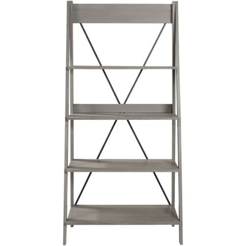 Walker Edison - Ladder Solid Pine Wood 4-Shelf Bookcase - Gray