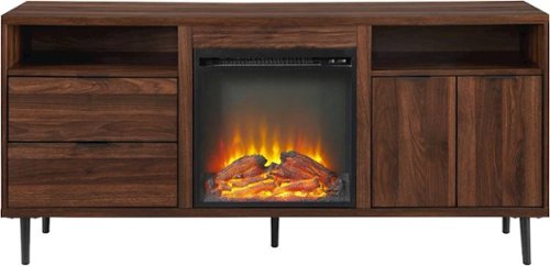 Walker Edison - Modern Two Drawer Fireplace TV Stand for Most TVs up to 65” - Dark Walnut