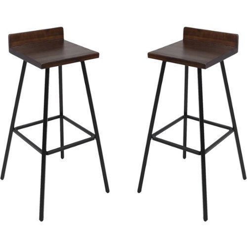 Noble House - Arivaca Iron and Acacia Wood Barstools (Set of 2) - Dark Brown-Front_Standard 