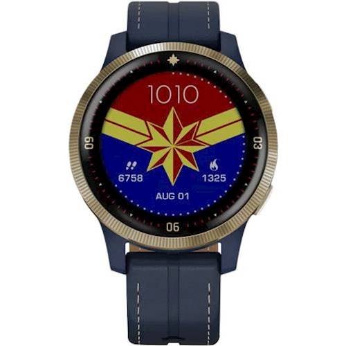 Garmin - Legacy Hero Series Captain Marvel Smartwatch 40mm Fiber-Reinforced Polymer - Danvers Blue With Leather Band