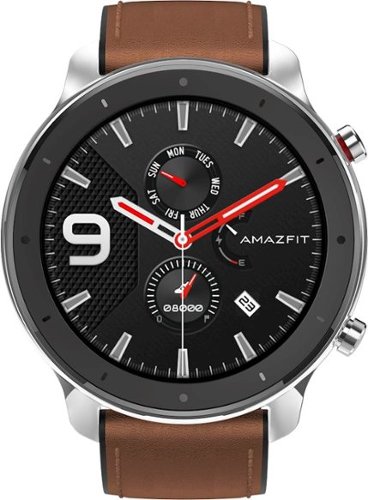 Amazfit - GTR Smartwatch 47mm - Stainless Steel With Brown Leather Strap-Front_Standard 