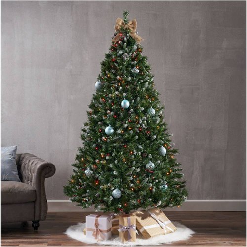 Noble House - 7' Mixed Spruce Pre-Lit Hinged Artificial Christmas Tree with Frosted Branches, Red Berries and Frosted Pinecones - Green + Multi Lights-Alt_View_Standard_14 