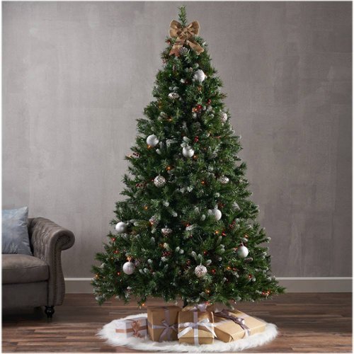 Noble House - 7.5' Mixed Spruce Pre-Lit Hinged Artificial Christmas Tree with Frosted Branches, Red Berries, and Frosted Pinecones - Green + Multi Lights-Alt_View_Standard_15 