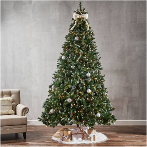 Noble House - 9' Mixed Spruce Pre-Lit Hinged Artificial Christmas Tree with Frosted Branches, Red Berries, and Frosted Pinecones - Green + Multi Lights-Alt_View_Standard_13 