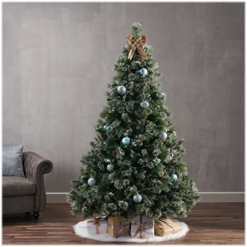 Noble House - 7' Cashmere Pine Pre-Lit Artificial Christmas Tree with Snowy Branches and Pinecones - Green + Multi Lights-Alt_View_Standard_14 