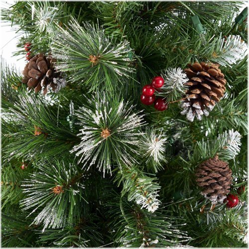 Noble House - 4.5' Mixed Spruce Pre-Lit Artificial Christmas Tree with Glitter Branches, Red Berries, and Pinecones - Green + Clear Lights-Alt_View_Standard_15 