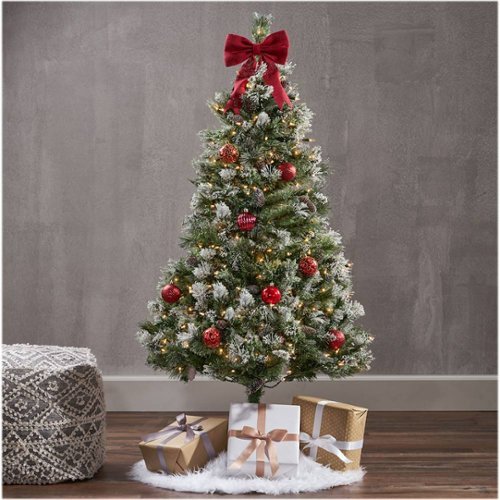 Noble House - 4.5' Cashmere Mixed Needles Pre-Lit Hinged Artificial Christmas Tree with Snow & Glitter Branches with Frosted Pinecones - Green + Clear Lights-Alt_View_Standard_14 