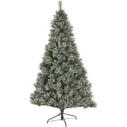 Noble House - 7.5' Cashmere Mixed Needles Unlit Hinged Artificial Christmas Tree with Snow and Glitter Branches with Frosted Pinecones - Green-Front_Standard 