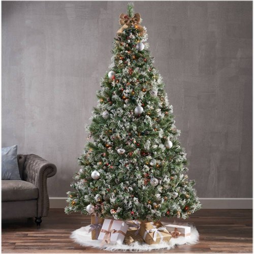 Noble House - 7.5' Cashmere Mixed Needles Pre-Lit Hinged Artificial Christmas Tree with Snow & Glitter Branches with Frosted Pinecones - Green + Multi Lights-Alt_View_Standard_15 