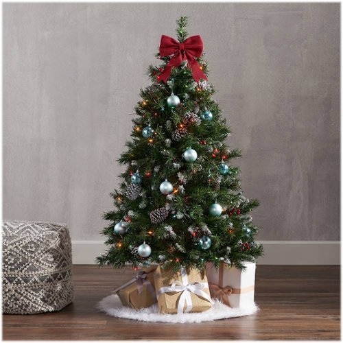 Noble House - 4.5' Mixed Spruce Pre-Lit Hinged Artificial Christmas Tree with Frosted Branches, Red Berries, and Frosted Pinecones - Green + Multi Lights-Alt_View_Standard_15 