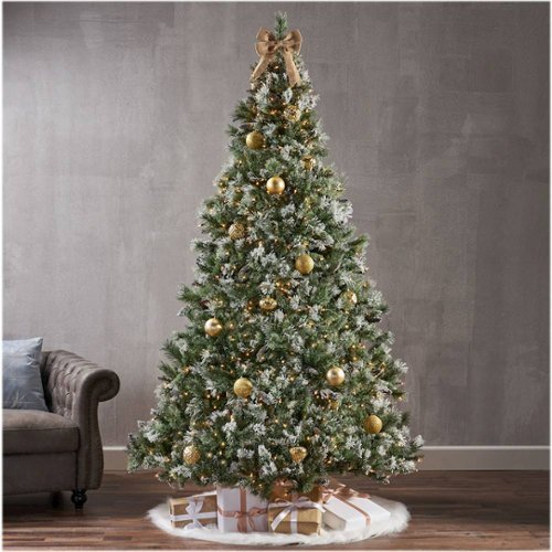 Noble House - 7.5' Cashmere Mixed Needles Pre-Lit Hinged Artificial Christmas Tree with Snow & Glitter Branches with Frosted Pinecones - Green + Clear Lights-Alt_View_Standard_15 
