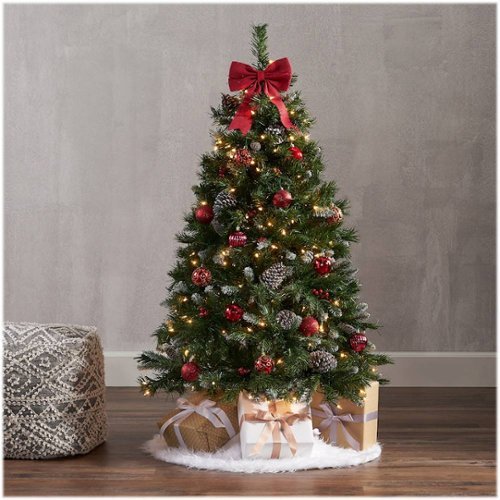 Noble House - 4.5' Mixed Spruce Pre-Lit Hinged Artificial Christmas Tree with Frosted Branches, Red Berries and Frosted Pinecones - Green + Clear Lights-Alt_View_Standard_15 