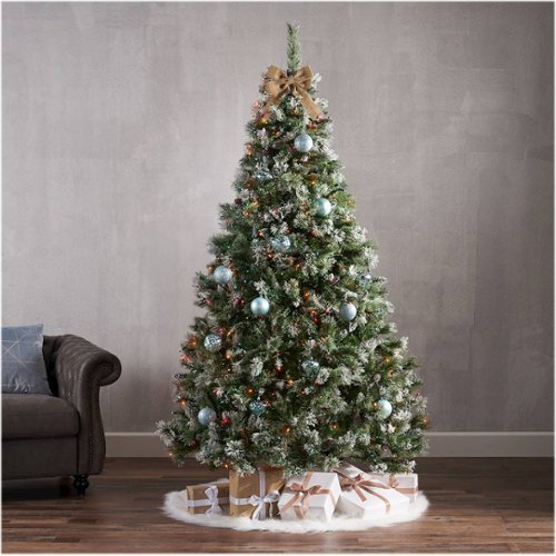 Noble House - 7' Cashmere Pine & Mixed Needles Multicolor Hinged Artificial Christmas Tree with Snow & Glitter Branches - Green + Multi Lights-Alt_View_Standard_14 