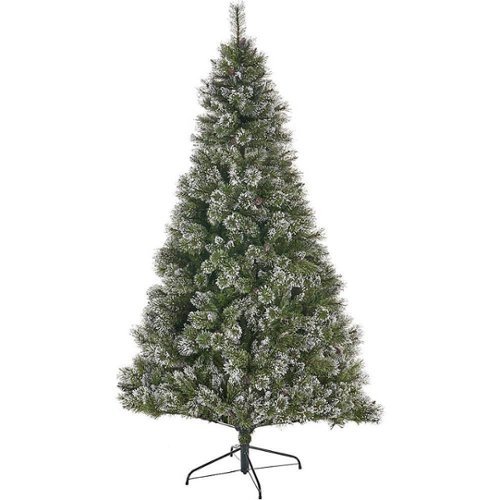 Noble House - 7' Cashmere Pine & Mixed Needles Unlit Hinged Artificial Christmas Tree with Snow & Glitter Branches - Green-Front_Standard 