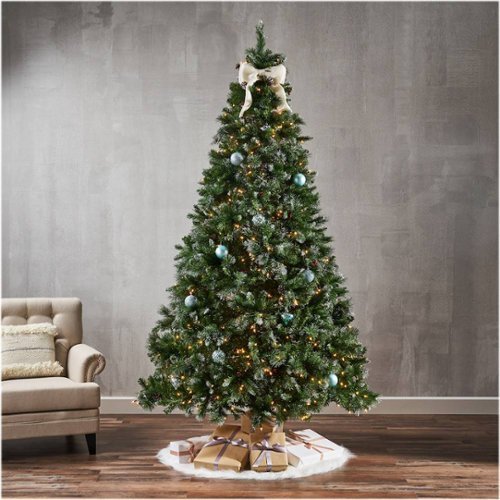 Noble House - 9' Mixed Spruce Pre-Lit Hinged Artificial Christmas Tree with Glitter Branches, Red Berries, and Pinecones - Green + Clear Lights-Alt_View_Standard_14 