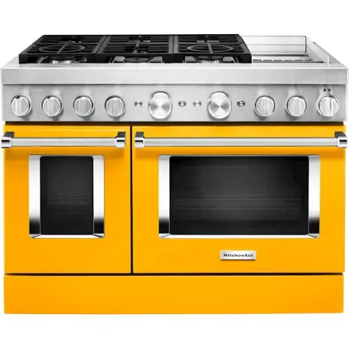 Front. KitchenAid - Commercial-Style 6.3 Cu. Ft. Freestanding Double Oven Dual-Fuel True Convection Range with Self-Cleaning - Yellow Pepper.