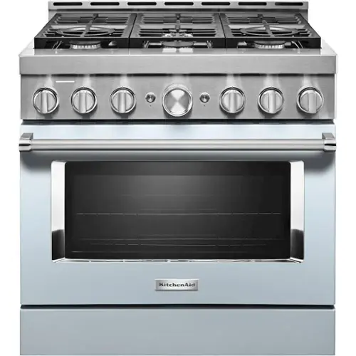 Front. KitchenAid - Commercial-Style 5.1 Cu. Ft. Slide-In Gas True Convection Range with Self-Cleaning - Misty Blue.