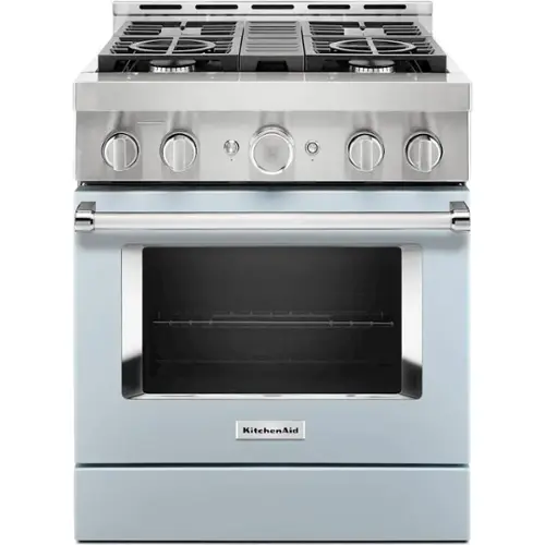 Front. KitchenAid - Commercial-Style 4.1 Cu. Ft. Slide-In Gas True Convection Range with Self-Cleaning - Misty Blue.