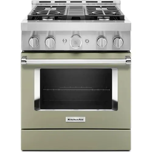 Front. KitchenAid - Commercial-Style 4.1 Cu. Ft. Slide-In Gas True Convection Range with Self-Cleaning - Avocado Cream.