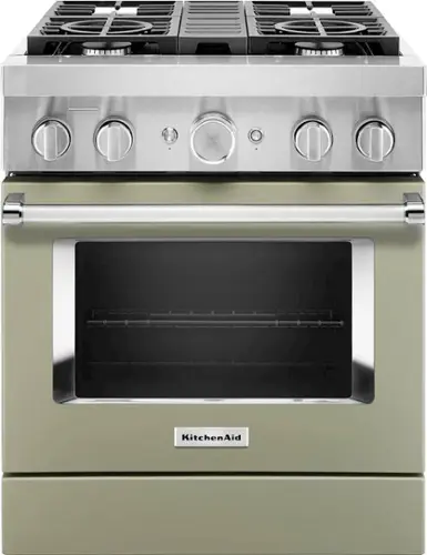 Front. KitchenAid - 4.1 Cu. Ft. Freestanding Dual Fuel True Convection Range with Self-Cleaning - Avocado Cream.